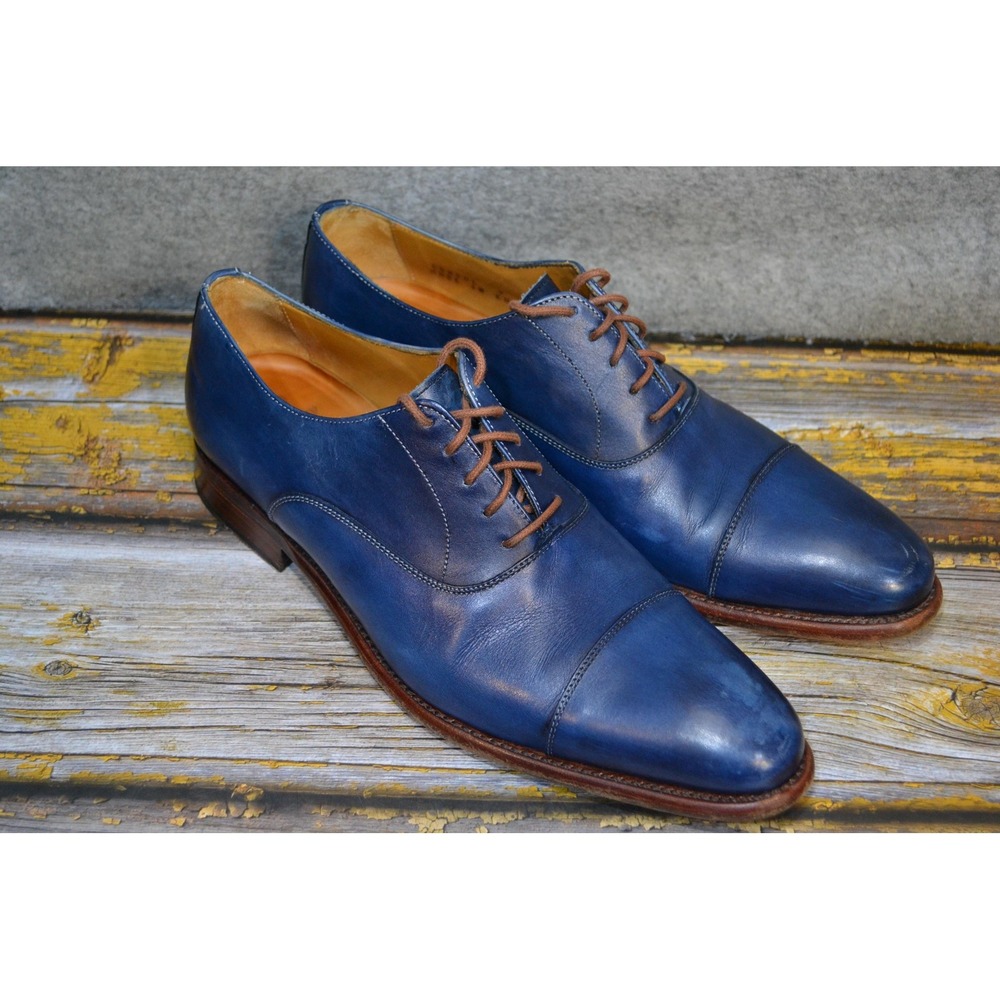 Finsbury Consul Shoes Mens 10 Blue Leather Cap Toe Oxford Dress Goodyear Welted